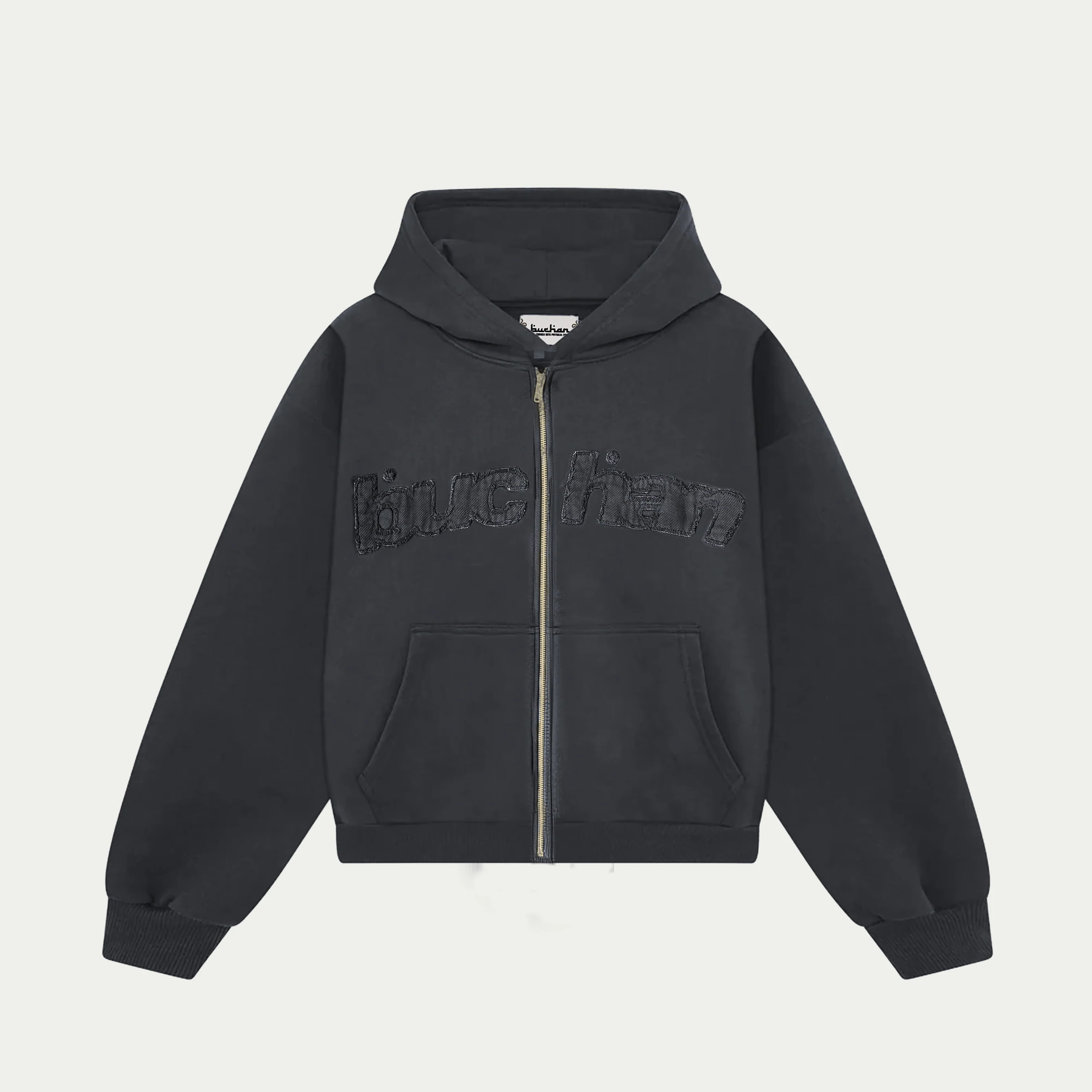 Distressed Big Logo Zip - Black