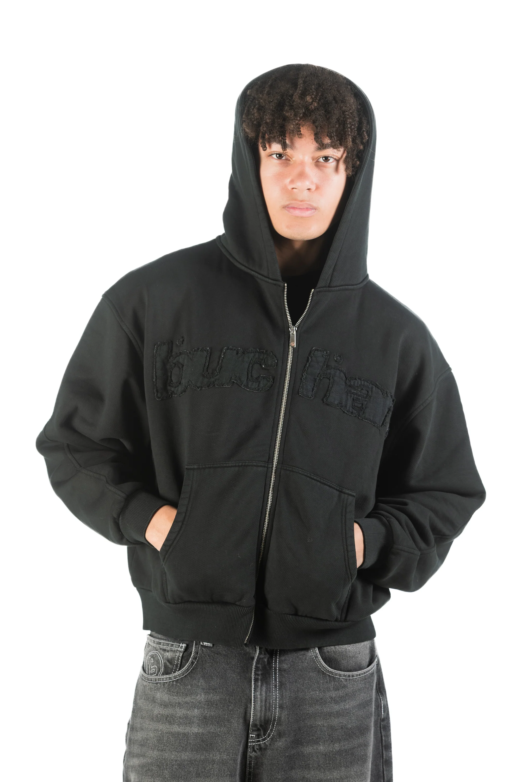 Distressed Big Logo Zip - Black - Image 2